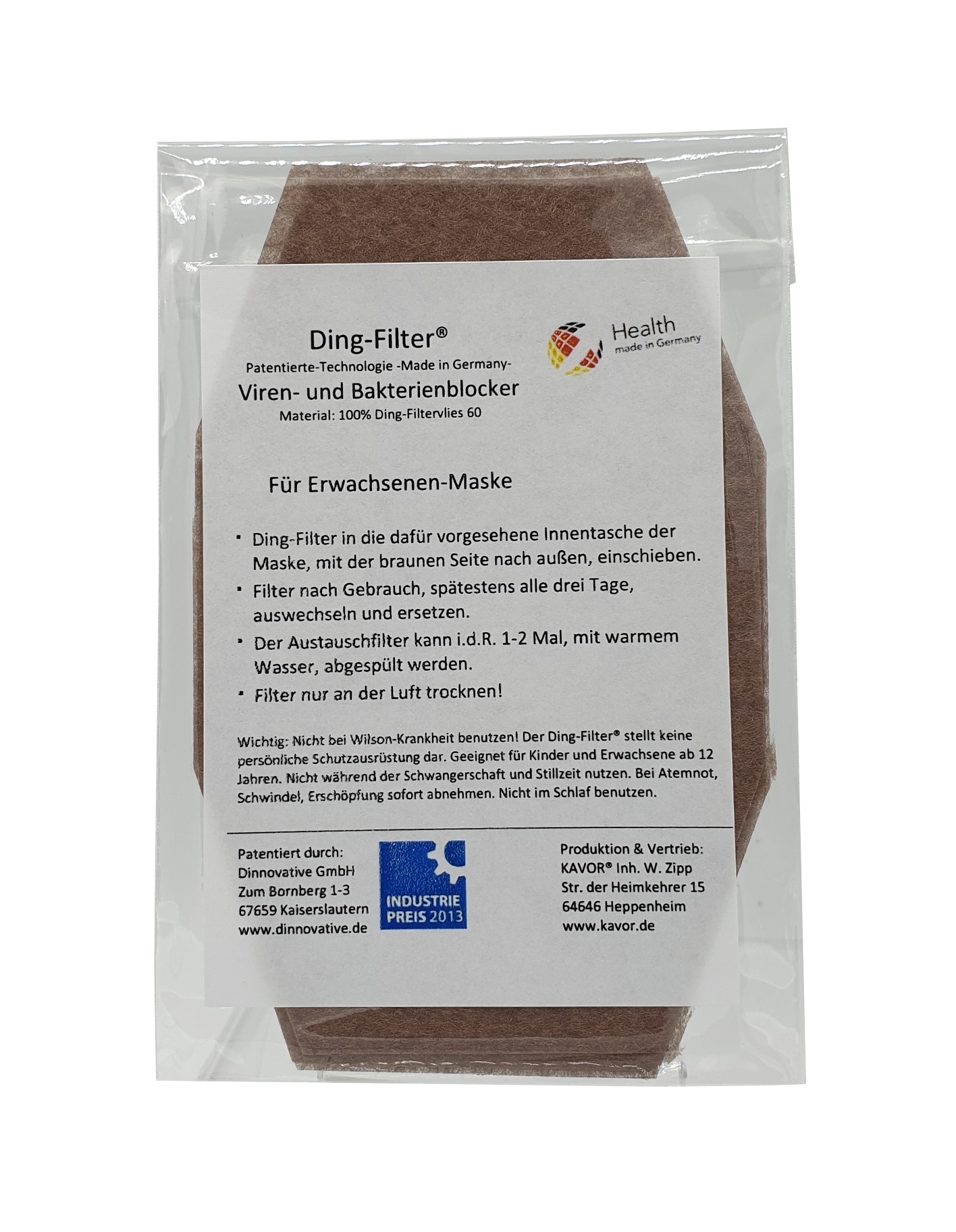 Hygiene-Maske mit Ding-Filter Typ 60 und Einweg-Schutzhandschuhe, Ding-Filter Typ 60