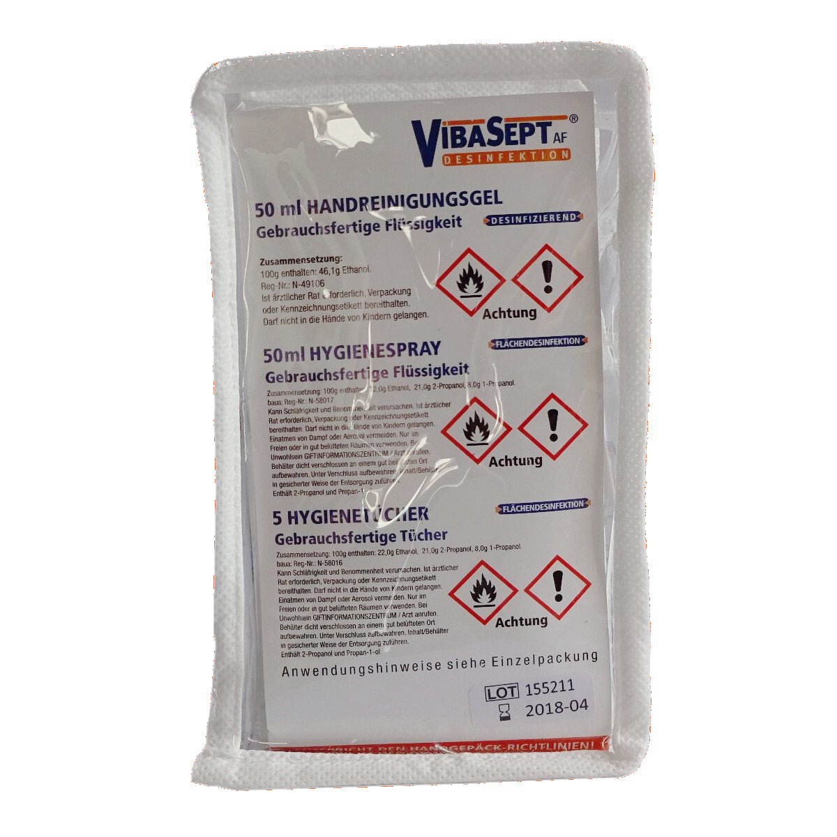 Vibasept Reise-Hygiene-Set, 7-teilig, Vorderseite