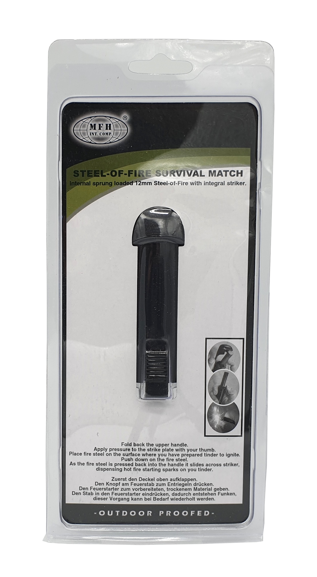 MFH Einhand-Feuerstarter, Zündstein, Automatik, Verpackung Vorderseite