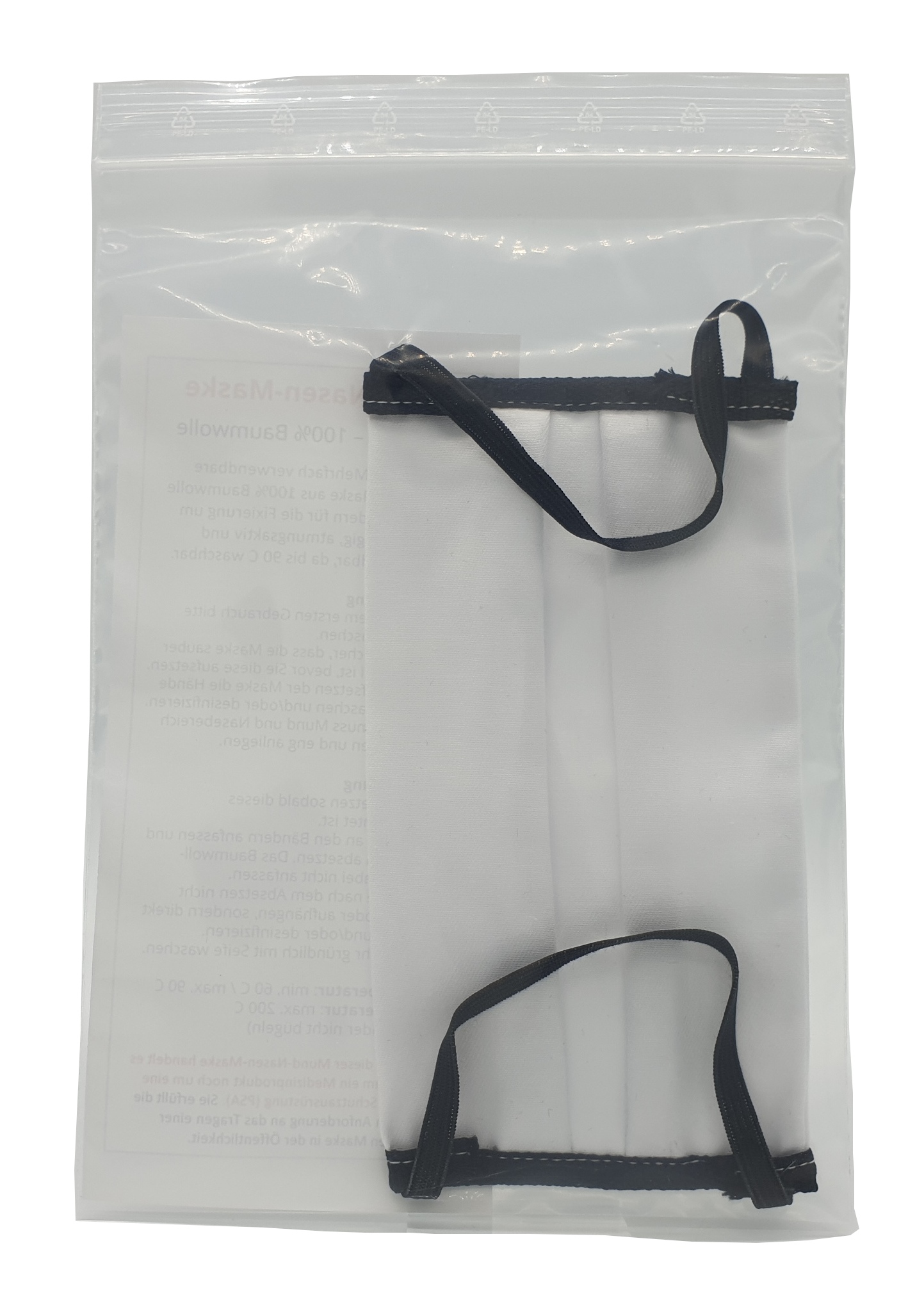 Mehrweg Mund-Nasen-Maske K1, 100% Baumwolle, 2-lagig, Verpackung 1