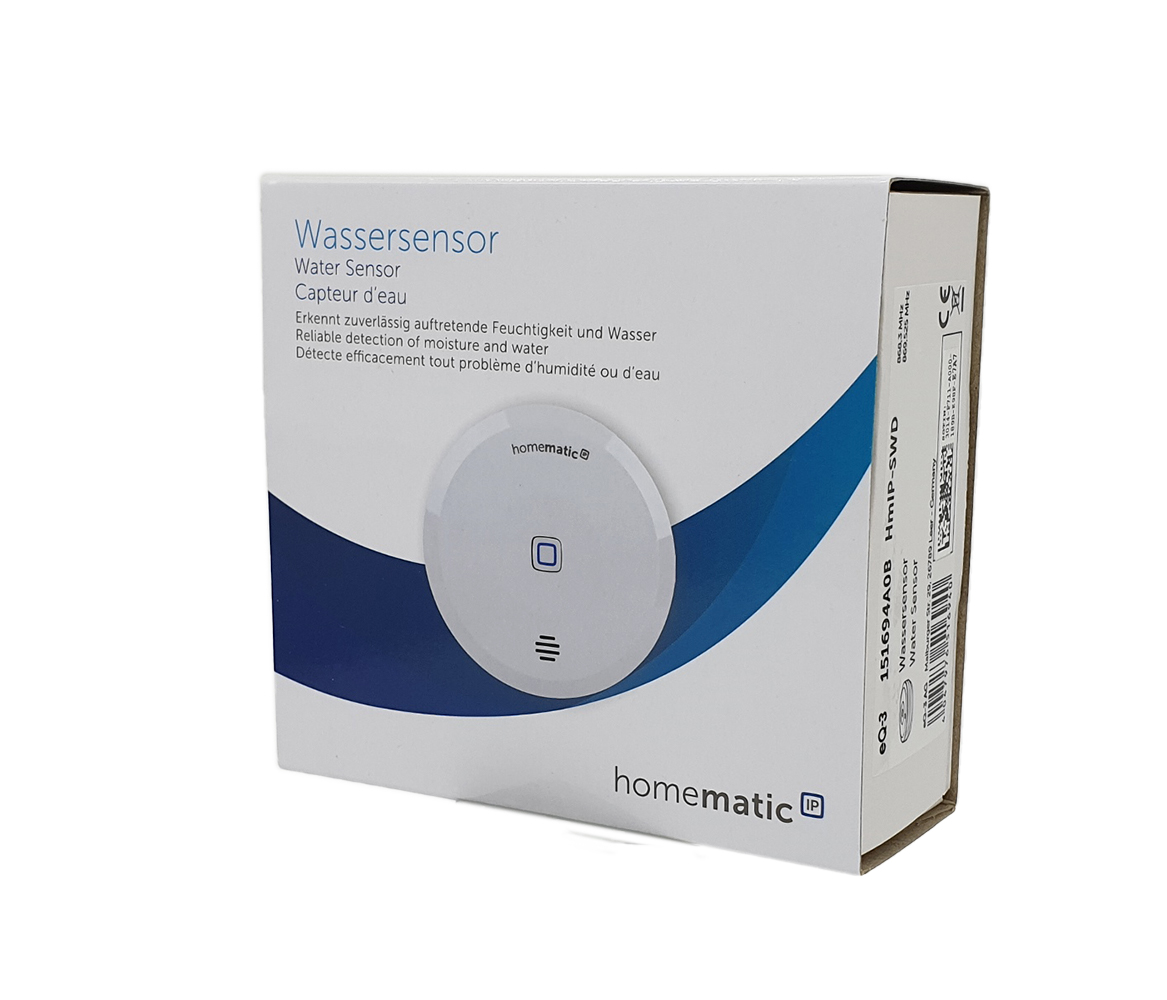 Homematic IP Wassersensor HMIP-SWD, Verpackung, Vorne, seitlich