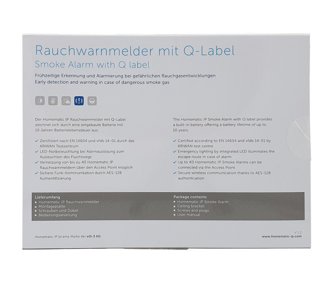 Homematic IP Rauchwarnmelder HMIP-SWSD, Verpackung, Hinten