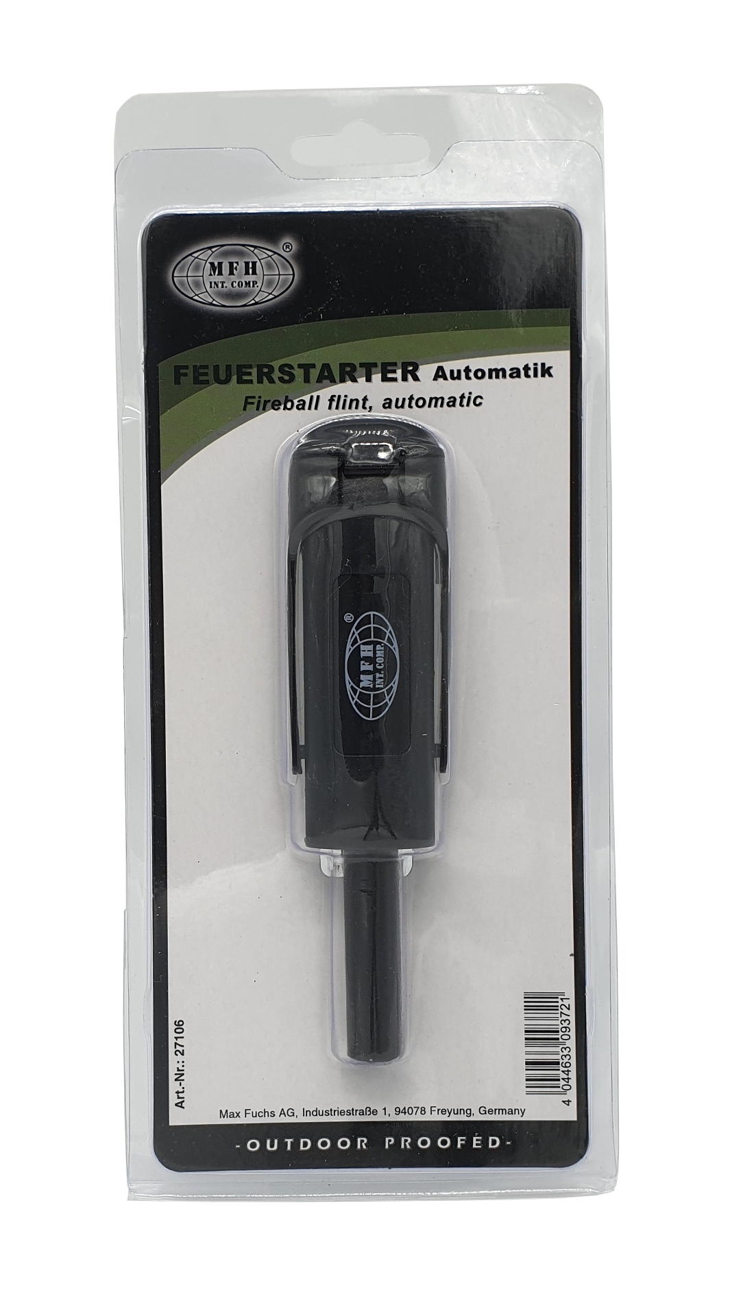 MFH Einhand-Feuerstarter, Zündstein, Automatik, Verpackung Rückseite