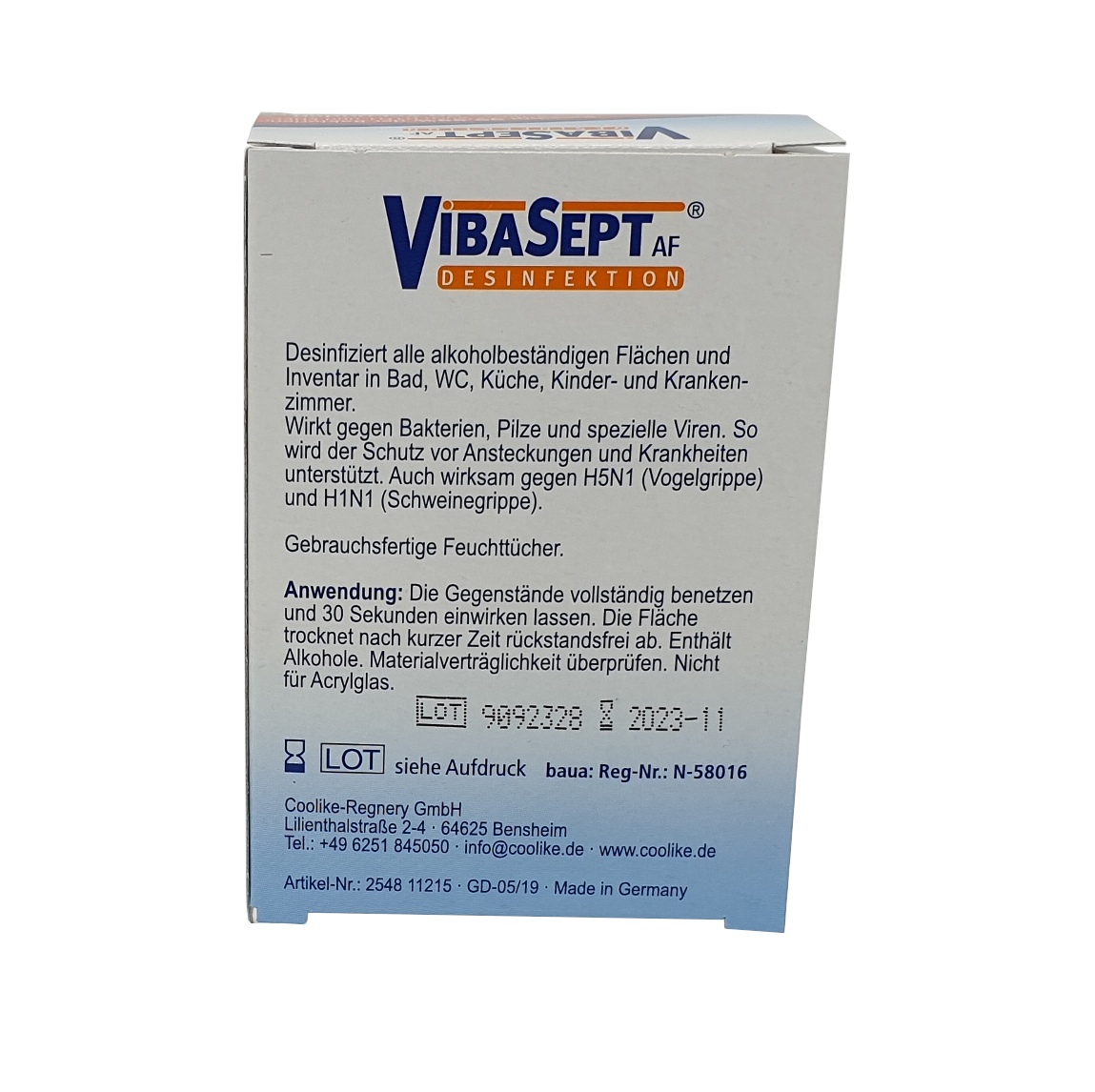 Vibasept Hygientücher, 10 Stück, einzeln verpackt, Rückseite 1