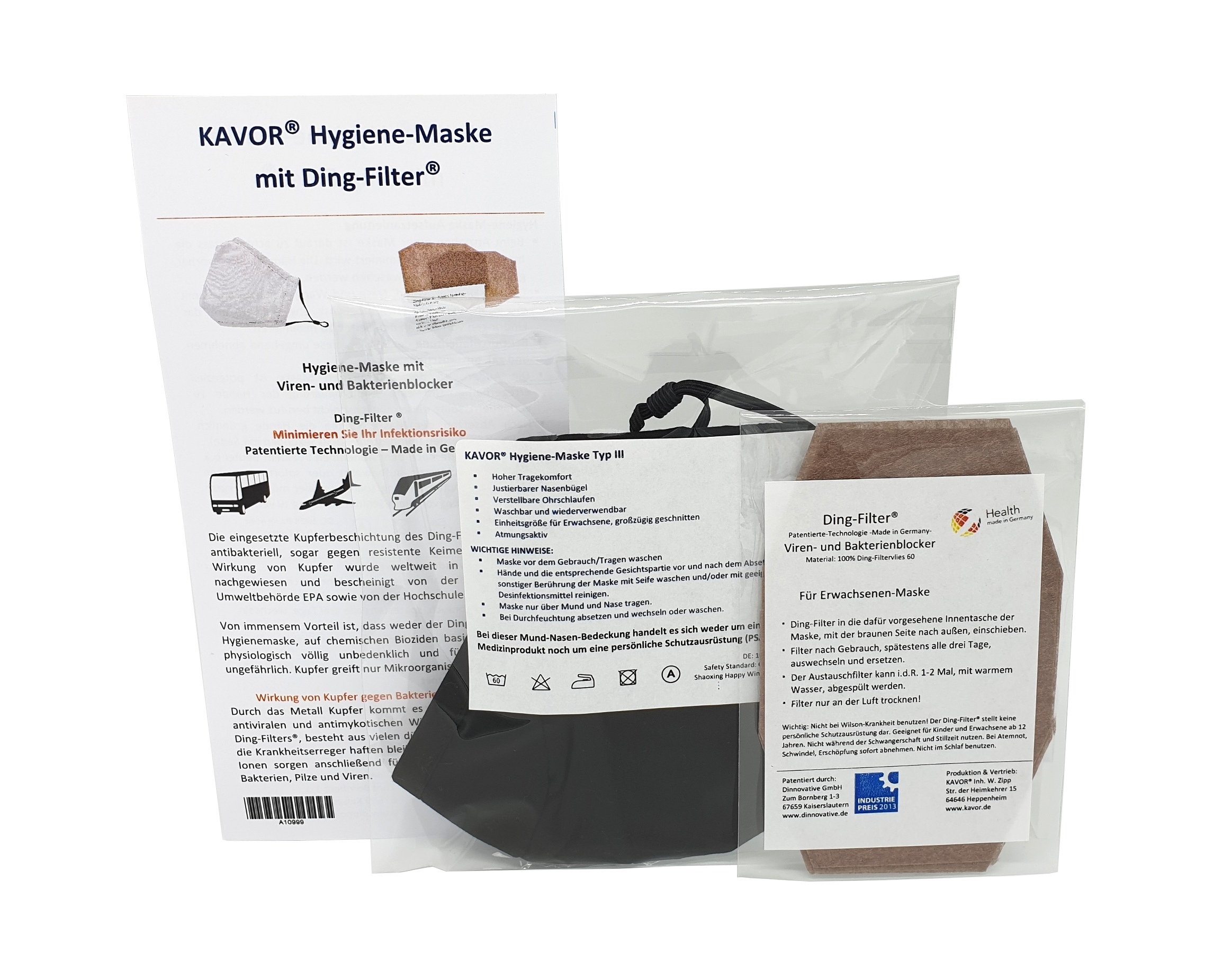 Hygiene-Maske mit Ding-Filter Typ 60 und Einweg-Schutzhandschuhe, Inhaltsübersicht