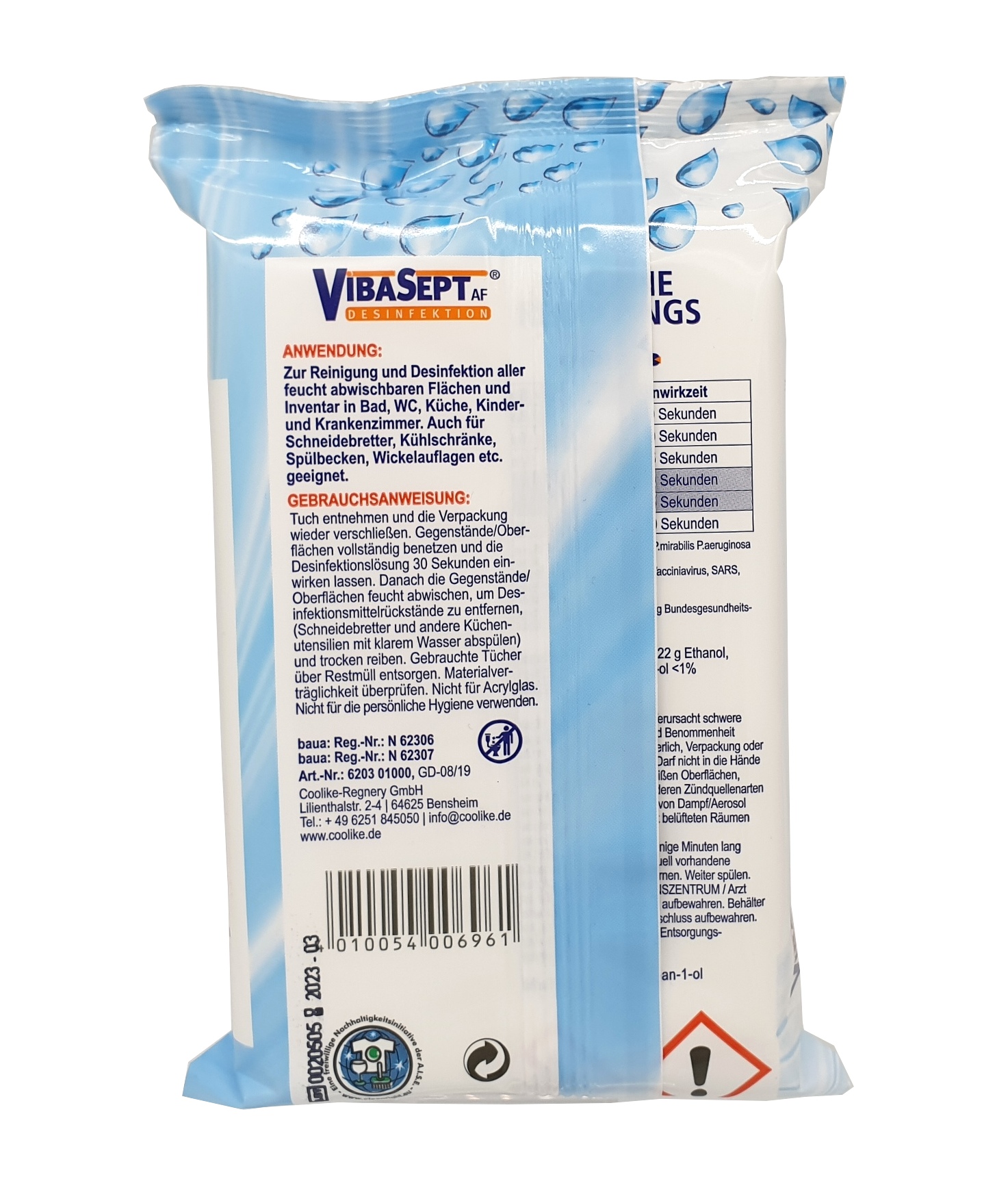 Vibasept Hygiene Reinigungstücher, desinfizierend, Rückseite