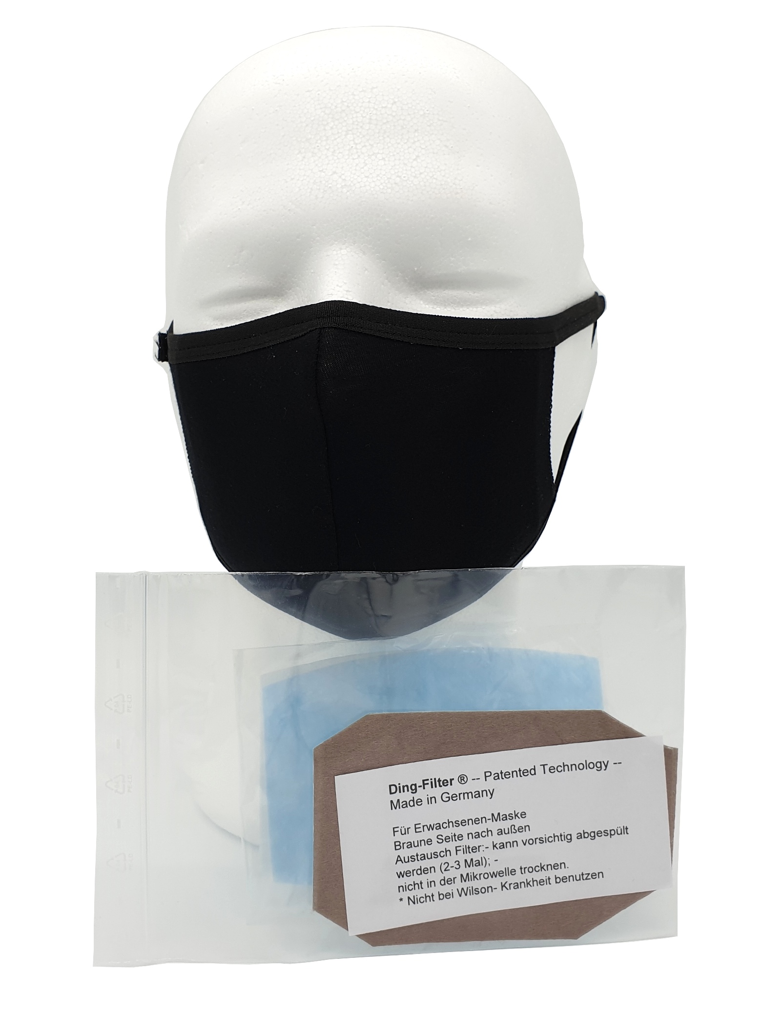Mund-Nase-Maske Typ I, wiederverwendbar, Wechselfilter 2x, Ding-Filter