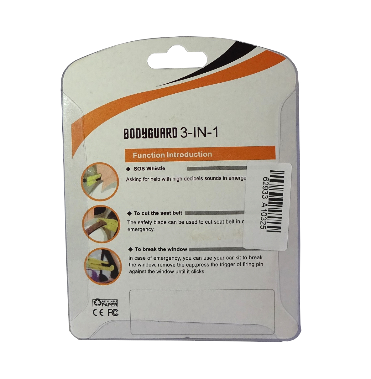 KFZ Notfall-Tool 3-in-1, Verpackung, Rückseite