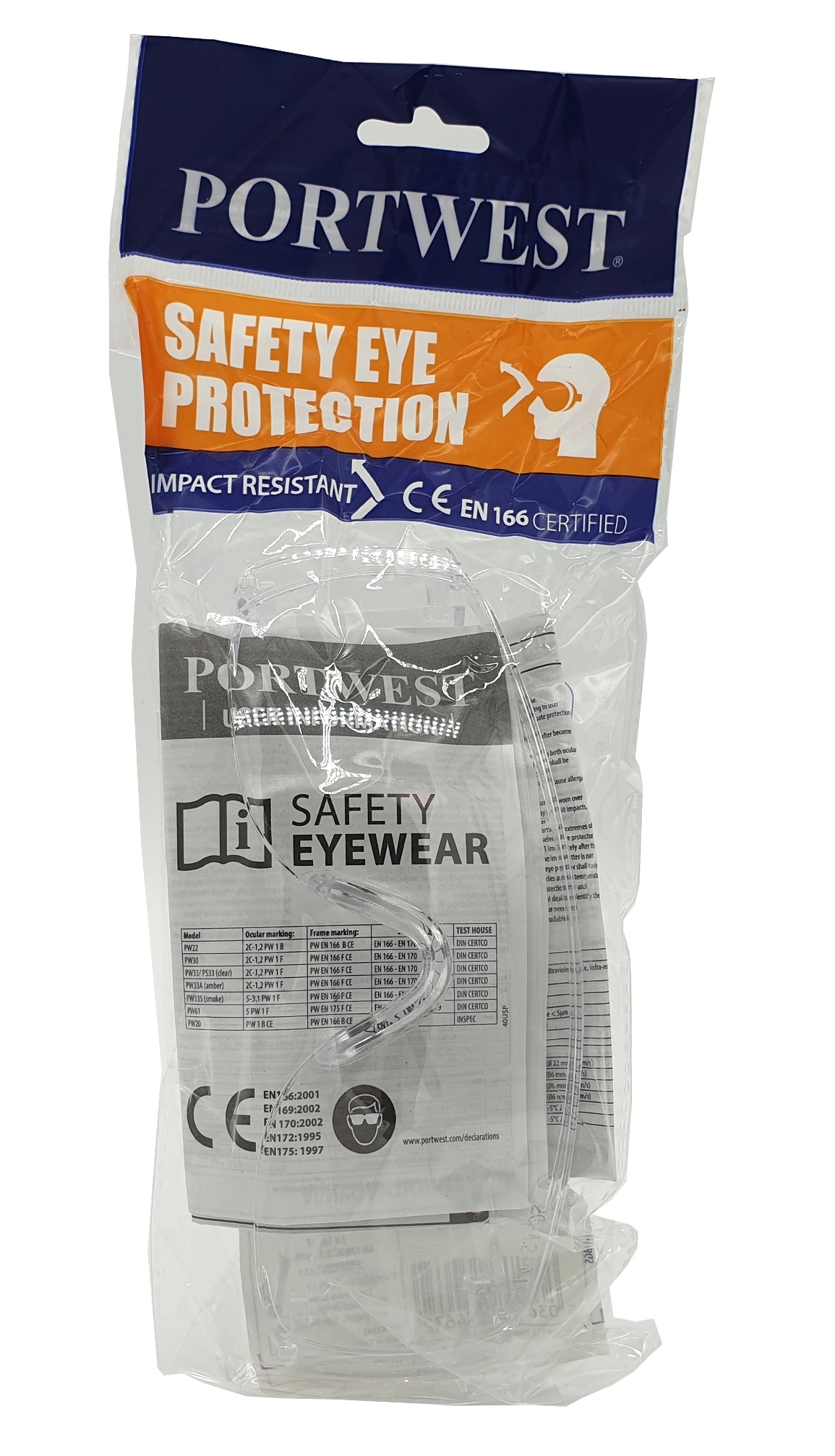 Schutzbrille PW30 CE EN:166, transparent, einzeln verpackt, Verpackung