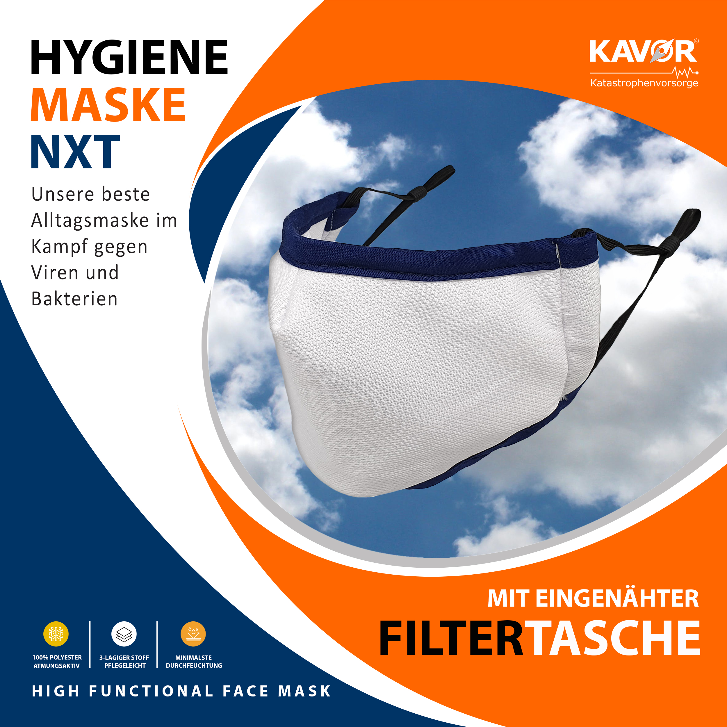KAVOR Maske NXT, Cover, weiß mit dunkelblauem Rand