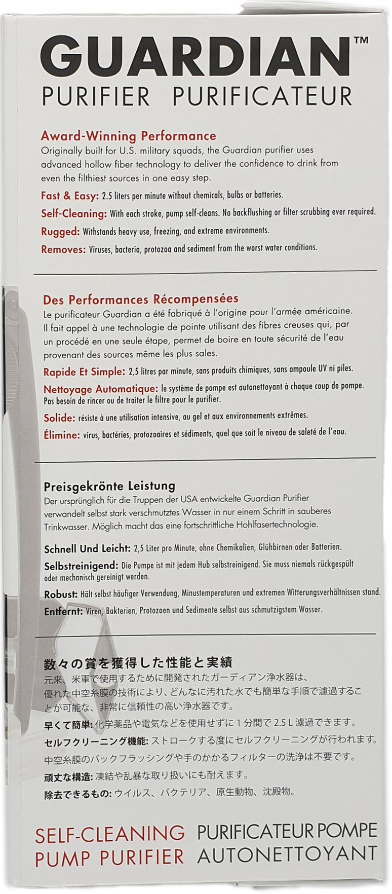 MSR Guardian Wasserfilter - Verpackung Rückseite
