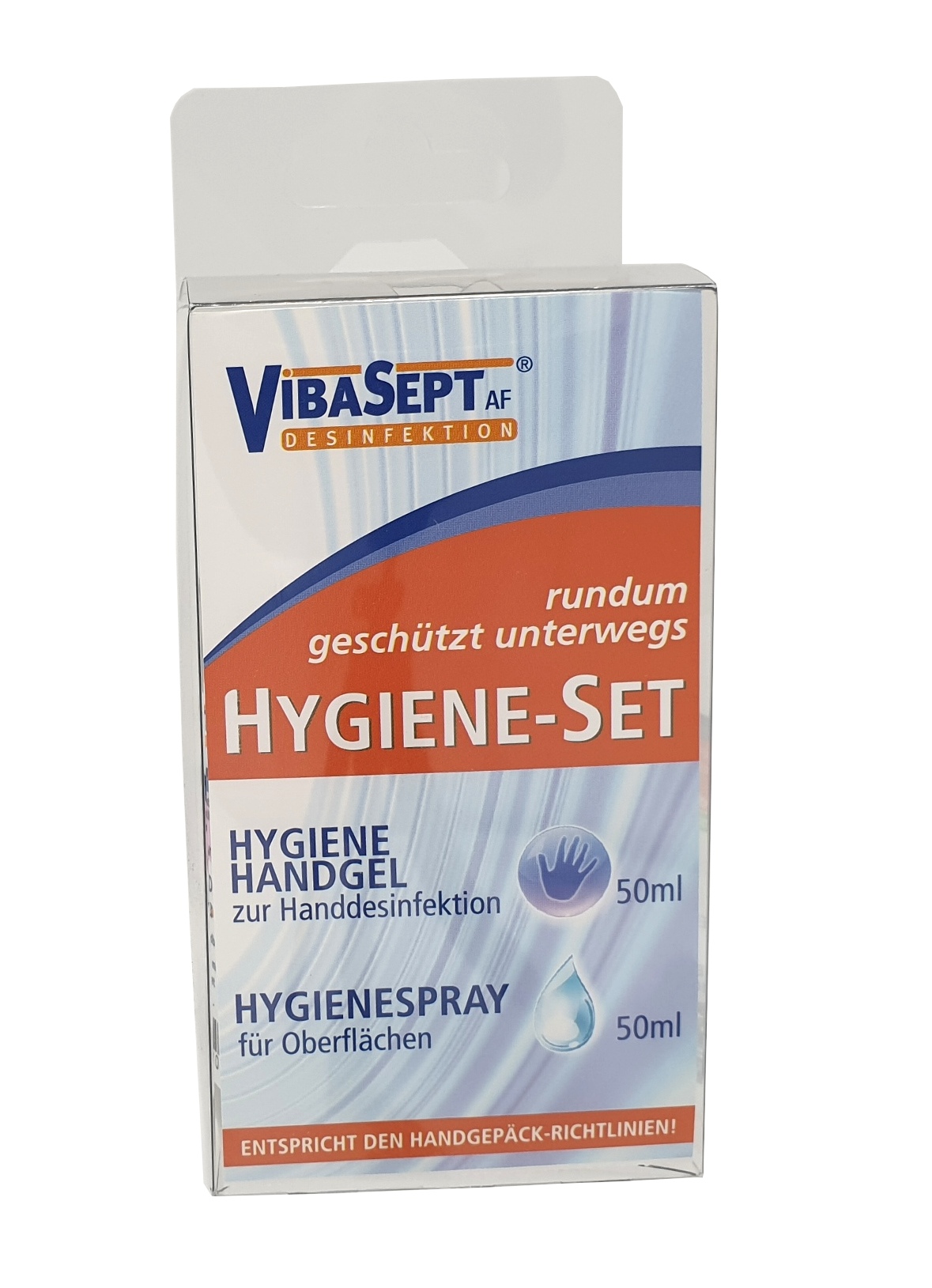 Vibasept Mobiles Hygiene-Set, 2-teilig, tranparente Faltschachtel, Vorderseite 2