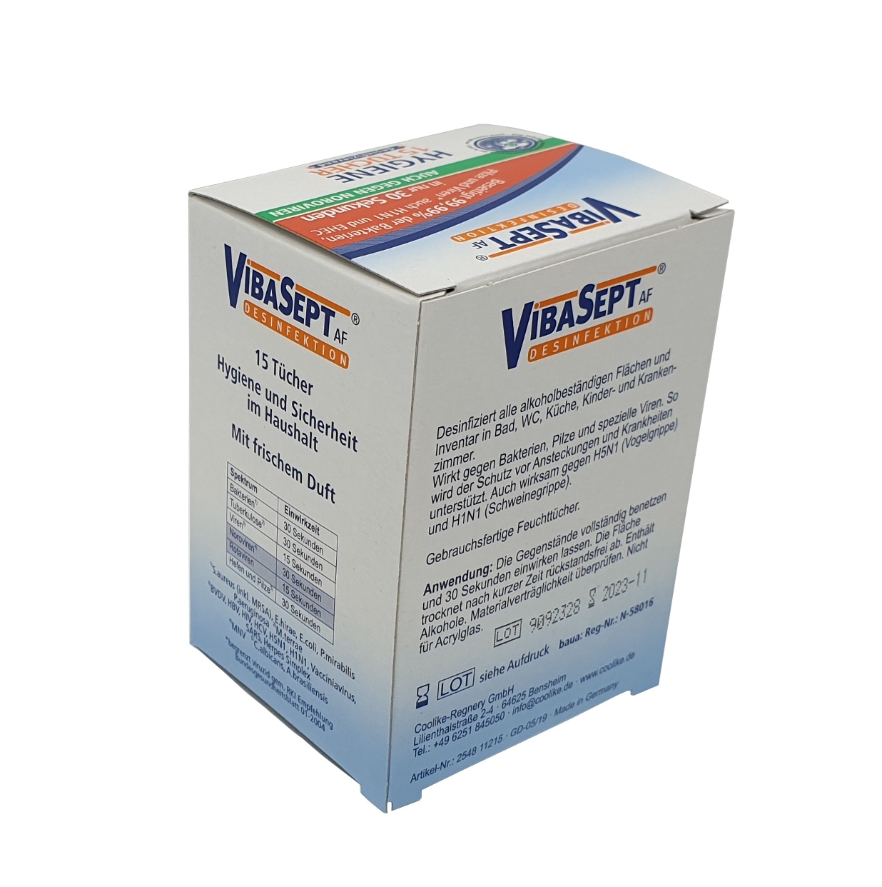 Vibasept Hygientücher, 10 Stück, einzeln verpackt, Rückseite 2
