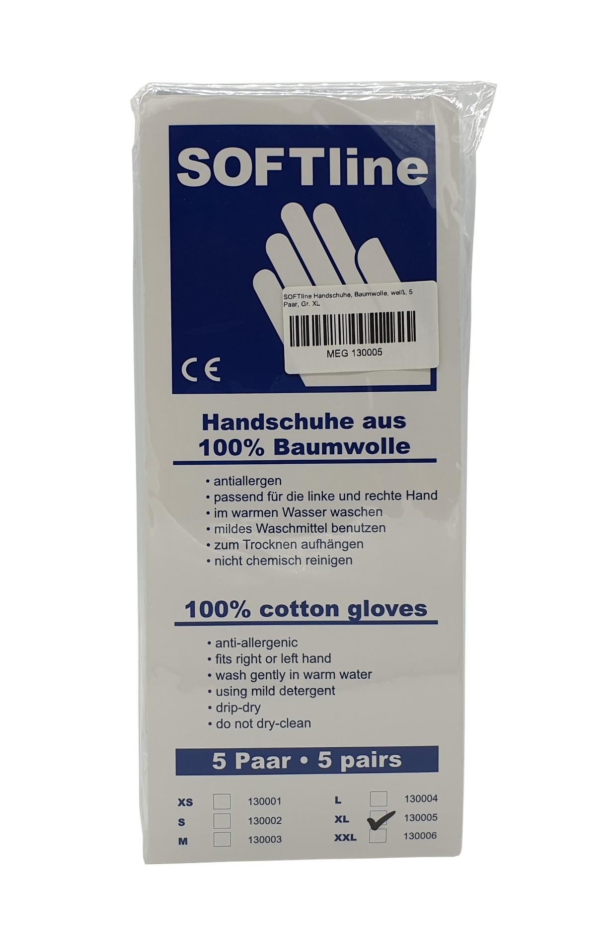 Baumwoll-Handschuhe 100%, 5er Pack, Rückseite