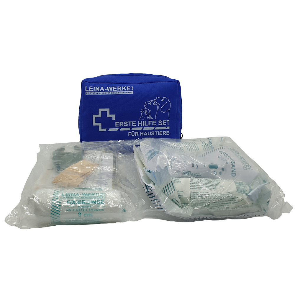 Erste-Hilfe-Set-Haustiere, 26-teilig, Nylon, blau, Verbandtasche und Folienbeutel