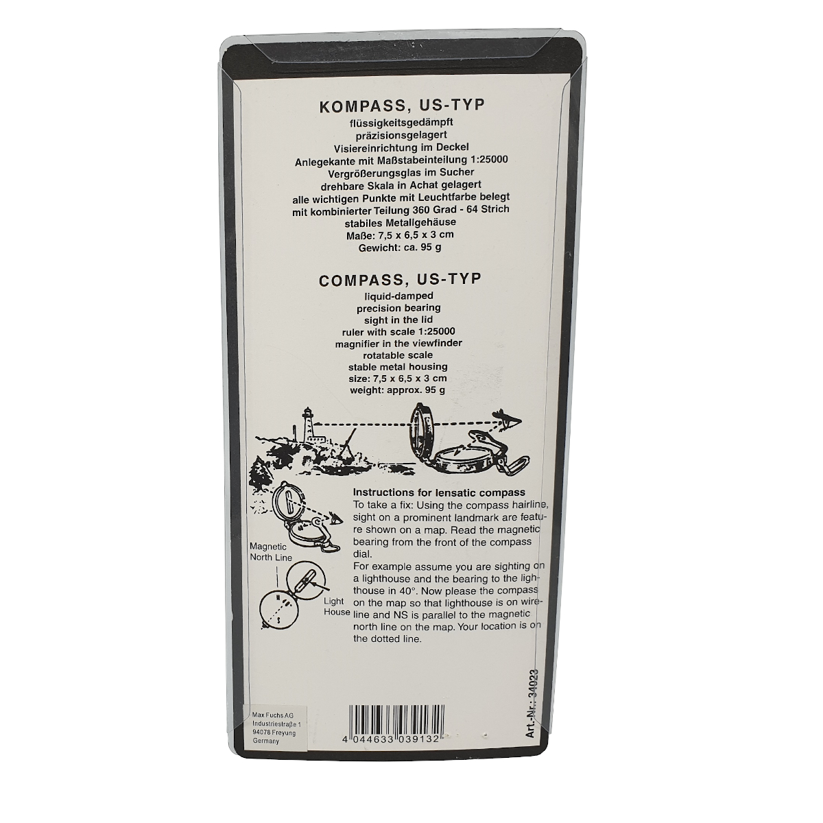 Kompass, US-Typ, Metallgehäuse, Verpackung Rückseite