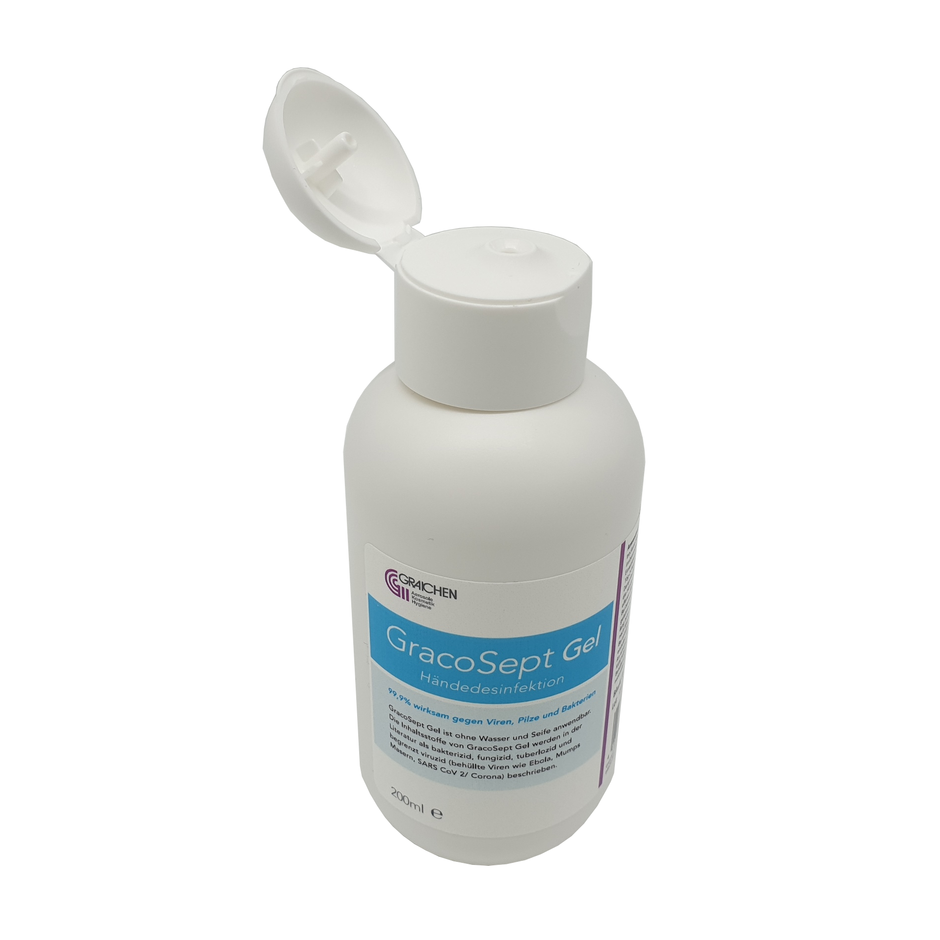 Gracosept Hand-Desinfektionsgel, 200ml, offene Verschlusskappe