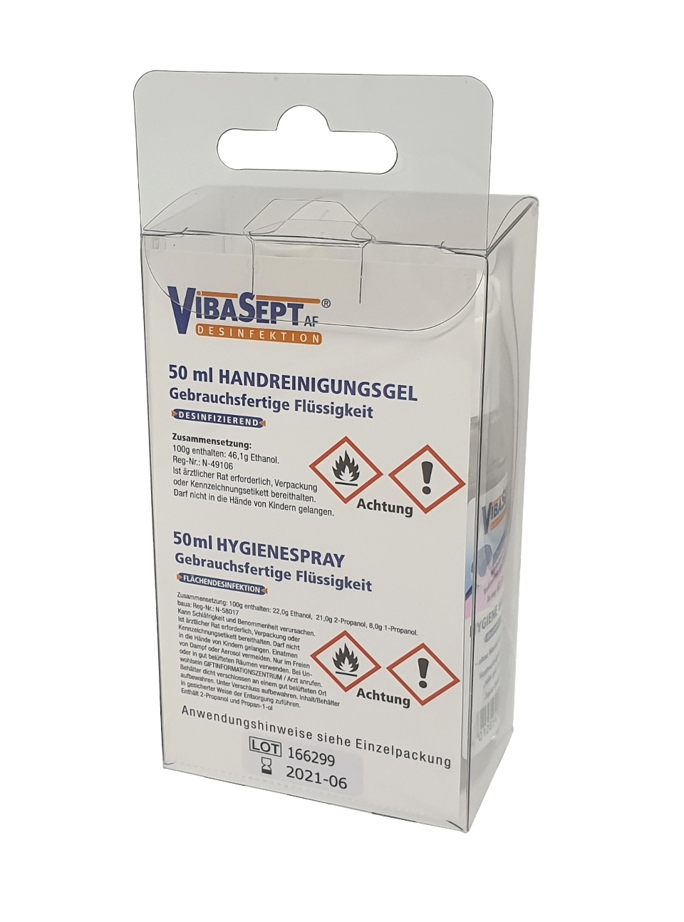 Vibasept Mobiles Hygiene-Set, 2-teilig, tranparente Faltschachtel, Rückseite
